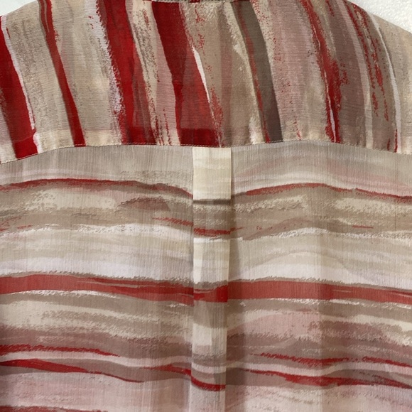 Chico's Red Gray Striped Blouse 3/4 sleeve semi sheer button front shirt 3 or XL - Picture 6 of 10